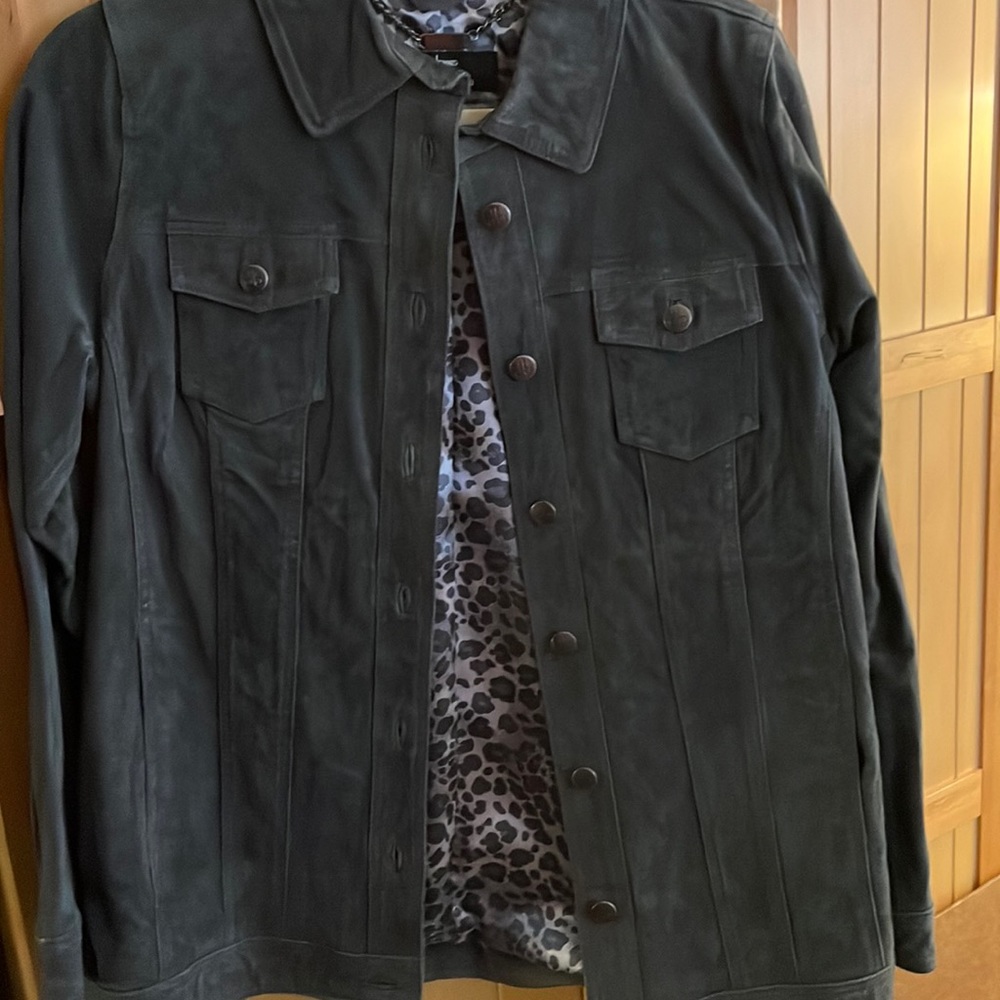 Dennis Basso lined grey leather jacket. Excellent condition.